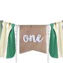 MIAHART Highchair Banner Green 1st Birthday Baby Boy Decoration Burlap Banner for Party
