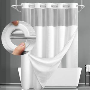 YellyHommy No Hook Shower Curtain with Snap in Fabric Liner Set Less Time White Waffle Shower Curtain for Bathroom 75" L x 78" W