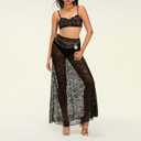 Women 2Pcs Lingerie Set Lace See-Through Sleeveless Camisoles High Waist Long Skirts with Chain Sleepwear (Black, S)