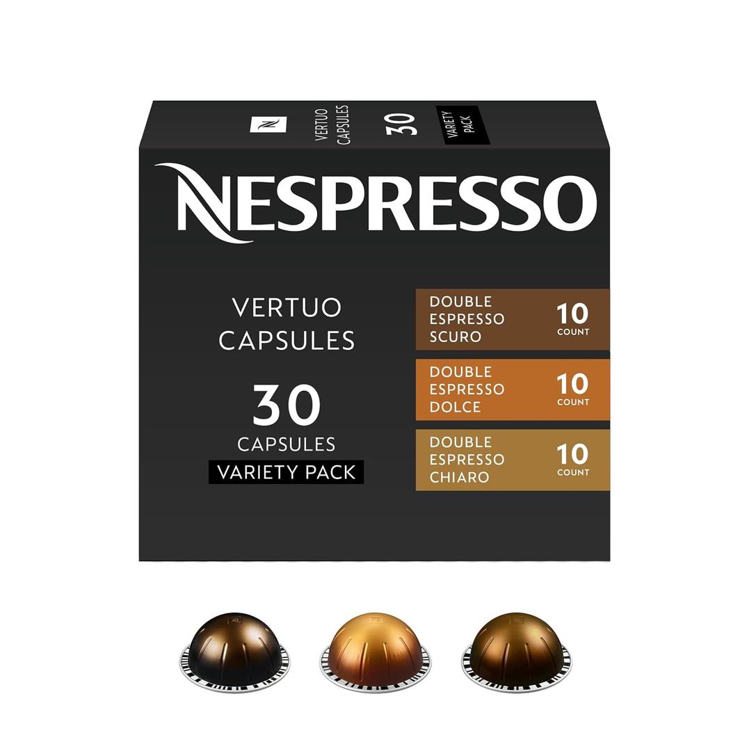 Nespresso Vertuo, Double Espresso Variety Pack, 30-Count Espresso Pods | Capsules Coffee Pack of 1 Brews 2.7oz (EXP 04/30/27)