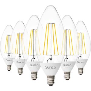 Sunco 6 Pack Dusk to Dawn LED Outdoor Light Bulb B11, Edison Filament Candelabra Bulbs for Porch Lighting, 500 LM, 5W (40W Equivalent), 2700K Soft White, E12 Base, Photocell Sensor UL