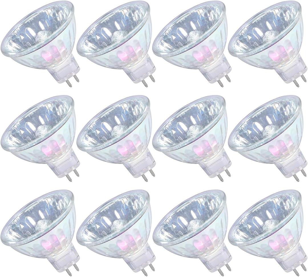 GMY MR16 Halogen Bulbs 50W 12V GU5.3 Warm White Dimmable Spotlight 36 Bin-Pin Base MR16 Bulbs with Clear Glass Cover 12 Pack