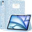 Supveco Case for iPad Air 11 Inch (M3 2025/ M2 2024), iPad Air 5th/ 4th Generation 10.9 Inch 2022/ 2020 with Pencil Holder-[Auto Wake/ Sleep], Premium Folio Stand Soft TPU Back Cover-Ice Blue