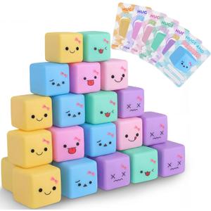 Soulchen 30 Pack Valentines' Day Slow Rising Stress Cube Gifts with Cards Fidget Stress Relief Balls Stretchy Fidget Toy for Anxiety for Adults Office Party Favor