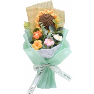 Crochet Flowers Bouquet, Handmade Knitted Bouquet, Crochet Bouquet Kit Knitted Fake Sunflower Daisy, Gift for Mother Wife on Birthday Anniversary (01Light Green)