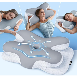 Osteo Enjoy Pain Relief Sleeping Cervical Neck Pillow, Ergonomic Contour Zoned Fits Side Sleeper, Non-Temperature Affected Memory Foam Pillows, Q-max Cooling Pillow Support Back Stomach Sleepers