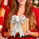 QDTK Christmas Tree Topper Bow Silver Glitter Christmas Bows Sparkly Stars Wreath Bow 13x9 Ribbon Bow for Wreaths Home Front Door Outdoor Xmas New Years Party Decorations