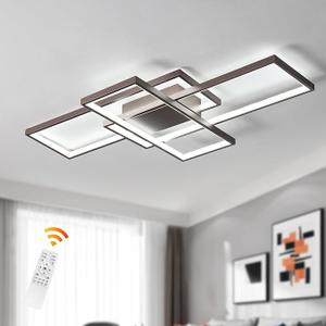 GEADI Modern Ceiling Light Fiture, Dimmable Led Flush Mount Ceiling Lamp with Remote Control,50W Square Close to Ceiling Lights for Bedroom Living Room Dining Room (35.4",Coffee, 3000K-6500K)