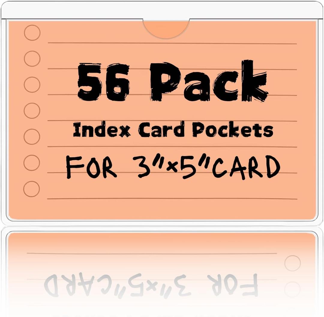 3" x 5" Index Card Holder 56 Pack Adhesive Plastic Label Holders, Clear Tote Bag Labels & Stickers for Organizing Storage Bins, Library Card Shelves