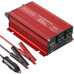 600W Car Power Inverter 12V DC to 110V AC Car Plug Adapter Outlet Converter with 2 AC Outlets and 65W PD USB-C & 18W QC USB-A Fast Charging Ports Power Inverters for Vehicles(Red)
