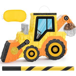 WERNNSAI Construction Piata - Construction Party Supplies Dump Truck Piata with Blindfold and Bat for Boys Kids Tractor Excavator Theme Birthday Party Game Decorations (16.5" x 10.4" x 3")