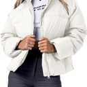 Women's Winter Cropped Puffer Jacket 2023 Long Sleeve Lightweight Zip Short Jacket Coat with Pockets (White, M)