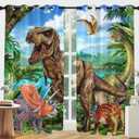 Dinosaur Blackout Curtains for Boys, Cool Cartoon Curtain for Living Room Bedroom, T-Rex Kids Black Out Sheer Curtains 63 inch Long for Dining Room, Dino Forest Window Treatment, 2 Panel Sets