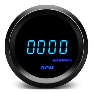 2" 52mm Tachometer Blue Digital LED Tacho Gauge for 12V Car AUTO 4 6 8 Gasoline Cylinder (Black)
