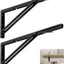 QWORK 24" Heavy Duty Folding Shelf Brackets for Wall Mounted Folding Tables Benches Shelves, Max Load 330lbs, 2 Pack Iron Bracket with Black Finish