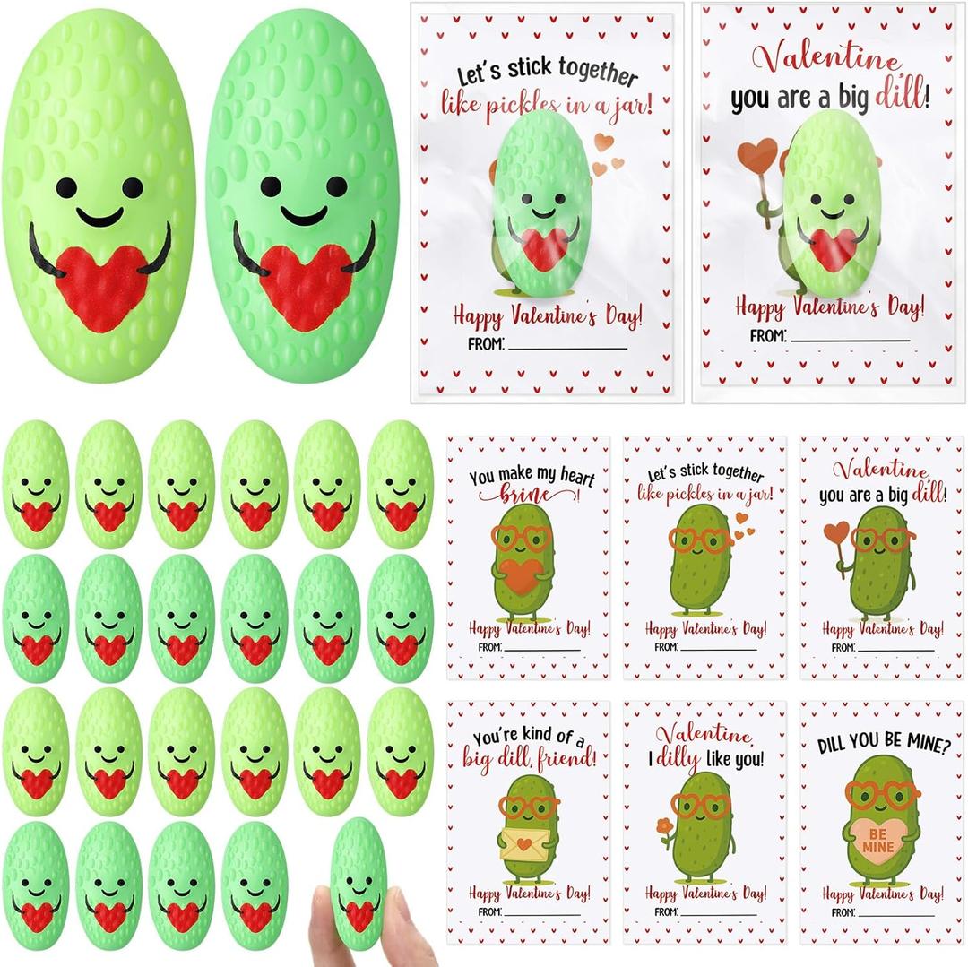 Emotional Smore Stress Ball Gifts Bulk Social Worker Employee Appreciation Gifts Cute Squeeze Stress Relief Ball Thank You Inspirational Cards for Staff Coworker(30 Set,Pickle)