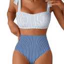 Herseas Women's Tie Shoulder Bikini Sets 2 Piece Striped Swimsuits High Waisted Bathing Suits (XS)