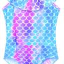 Snowheart Girls Swimsuit One Piece Bathing Suit Kids Quick Dry Shoudler Ruffle Floral Swimwear for 3-12 Years Old