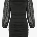 EXARUS Girls Bodycon Dress Ruched Teen Mesh Pattern Long Sleeve Party Dance Short Fitted Square Neck Fancy Cute Dresses  Size 140, 10Y