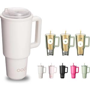 OOD OniVerso 40 oz Stainless Steel Insulated Tumbler with Handle and Straw, Iced Coffee Cup Holder for Disposable Cups, Leak Proof Tumbler, Metro Fog (White)