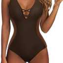 SUUKSESS Womens One Piece Tummy Control Swimsuit Crisscross Back Bathing Suits, Size M
