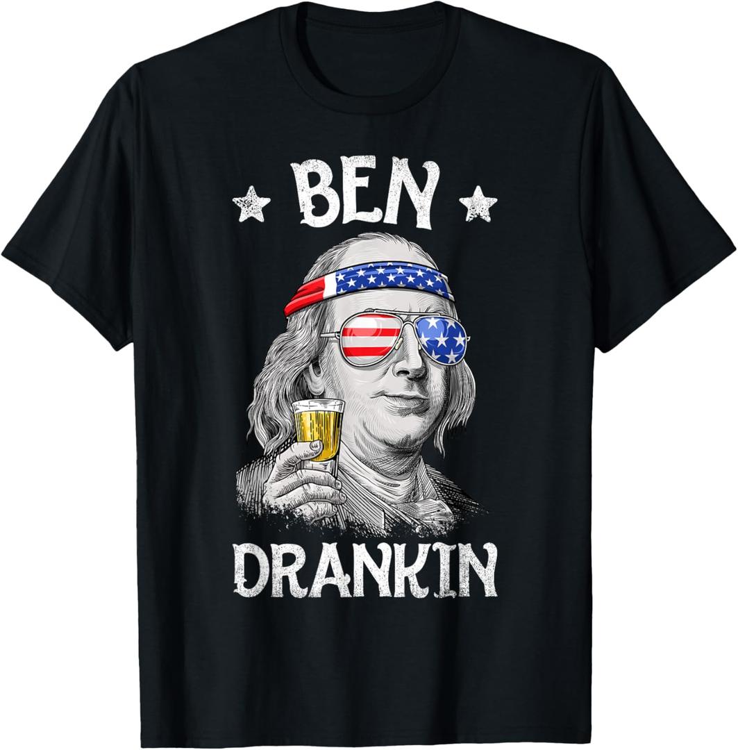 Ben Drankin 4th of July Benjamin Franklin Men Women USA Flag T-Shirt XL