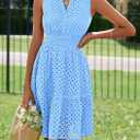 PRETTYGARDEN Women's Summer Dresses 2026 Sleeveless V Neck Eyelet Hollow Out Swing A Line Beach Vacation Sun Dress (Blue, M)