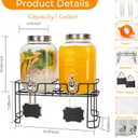 1 Gallon Glass Drink Dispensers, 2 Pack Clear Beverage Dispenser with Stand and Spigot for Parties, Drink Dispenser with Ice Core and Sticker for BBQ, Picnic, Lemonade Dispenser