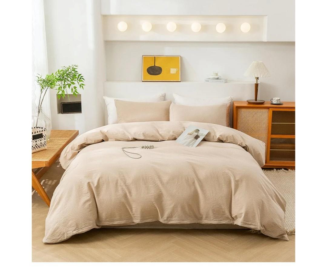 ECOCOTT Duvet Cover Set, 100% Washed Cotton Linen-Like Soft & Breathable, Durable Comfy Bedding Set for All Seasons (Khaki, Twin)