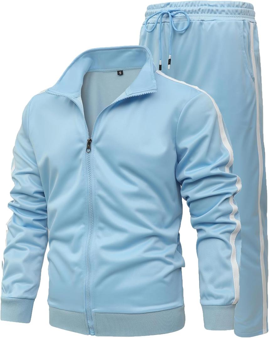 GXAMOY Men's Athletic 2 Pieces Tracksuit Casual Full Zip Jogging Sweat Suit Workout Sports Set Sportswear (Blue, Large)
