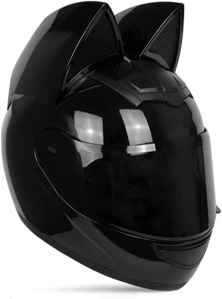 Adult Personalized Cat Ear Motorcycle Helmet,Men and Women Cool Cat Locomotive Motorcycle Full Face Helmet,DOT/FMVSS-218 Certification Standard,Suitable for All Seasons (Large, Black)