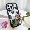 LSL Case for iPhone 16 Pro Glossy Mirror Black Hearts Pattern | Protective Cover Slim Lightweight Trendy Design for Women & Girls Curly Wave Edge