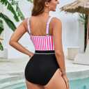 BMJL Womens Tummy Control Swimsuits Retro Vintage One Piece Bathing Suits Slimming Color Block Stripes Swimwear (Medium)