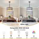 SGLfarmty 15.7" Black Drum Chandelier, 3-Light Semi Flush Mount Ceiling Drum Light Fixture with White Fabric Shade, Farmhouse Hanging Pendant Light for Dining Room Kitchen Island Bedroom