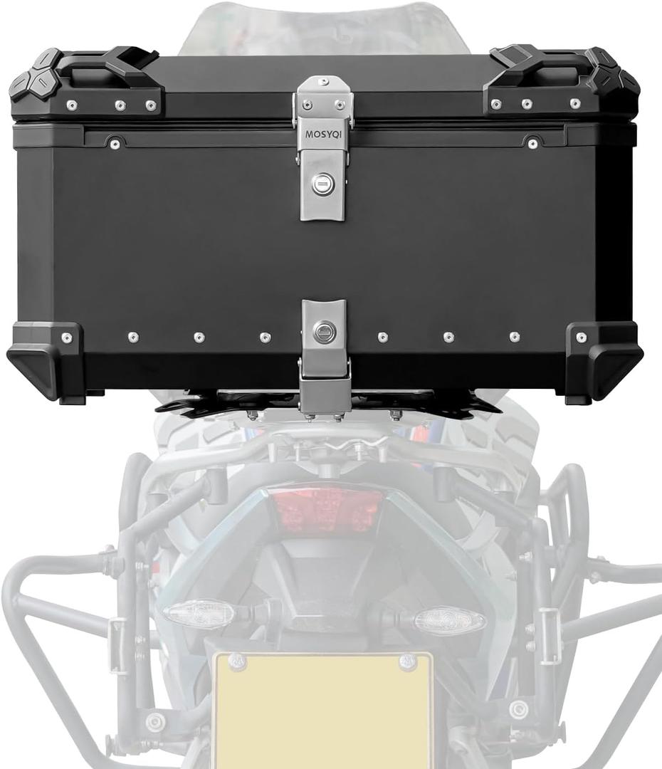 motorcycle top shell 65L, waterproof aluminum handle motorcycle helmet shell, trunk with safety lock, can store helmet luggage (Black)