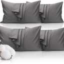 Queen Size Pillowcase Set - 500 Thread Count, 100% Cotton Sateen, 20" x 30" Set of 4 Pillow Covers, Cooling, Breathable, Soft for Ultimate Sleep Pillows Not Included Gray