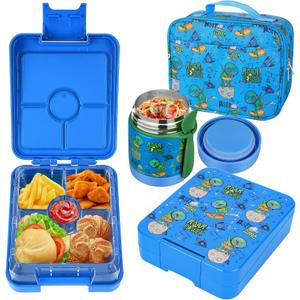 Bento Lunch Box Set for Kids with 10oz Soup Thermo, Leak-Proof Lunch Containers with 4 Compartment, Kids Thermo Hot Food Jar and Insulated Lunch Bag for Kid to School,BPA-Free(Dragon) (Blue-Tyrannosaurus Rex) Bento Lunch Box Set for Kids with 10oz Soup Thermo, Leak-Proof Lunch Containers with 4 Compartment, Kids Thermo Hot Food Jar and Insulated Lunch Bag for Kid to School,BPA-Free(Dragon) (Blue-Tyrannosaurus Rex)