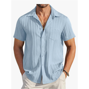 COOFANDY Men's Casual Button Down Shirts Short Sleeve Textured Summer Beach Shirt with Pocket, Medium