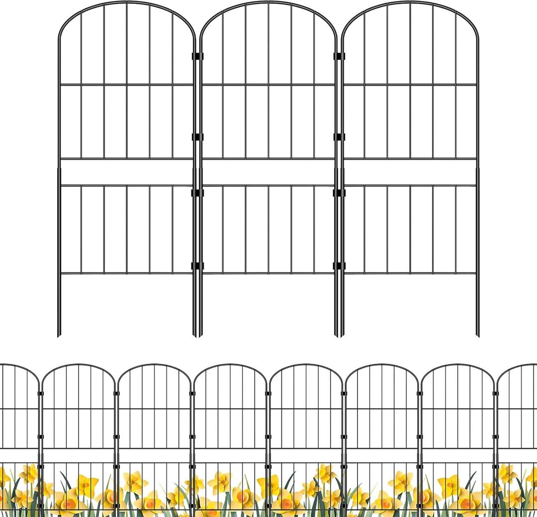 mapleway 31in(H) 10 Pack Garden Fence, 10ft(L) Dog Fence Outdoor for Yard, Decorative Garden Fencing Metal Panels Borders Stakes Animal Barrier for Yard Backyard, Arched