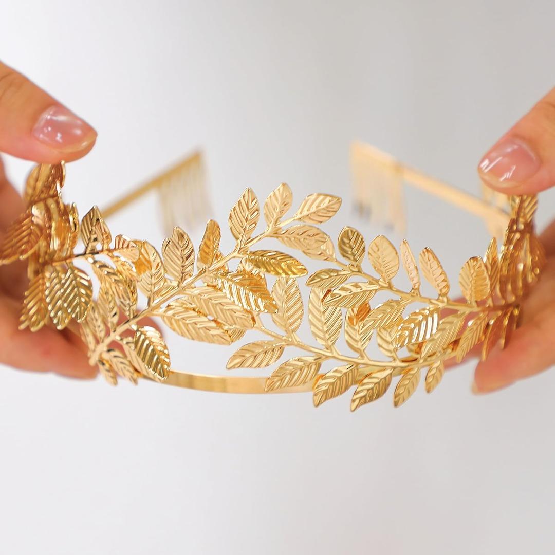 EAWIN Gold Headpiece for Women Greek Goddess Crown Leaf Headband Laural Wreath Hair Accessories Roman Empress Toga Costume Party Leaves Bridal Halloween Cosplay
