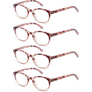 OLOMEE Blue Light Blocking Reading Glasses Women +3.00 Ladies Small Round Readers Blue Ray Circular Cheaters for Small Head/ Face Tortoise Shell 4 Pack