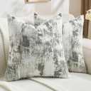 FUTEI Pack of 2 Faux Cashmere Jacquard Throw Pillow Covers 18x18 Inch Soft Marble Pattern Vintage Decorative Cushion Case Modern Farmhouse Accent for Couch Bed Living Room, Dark Green White