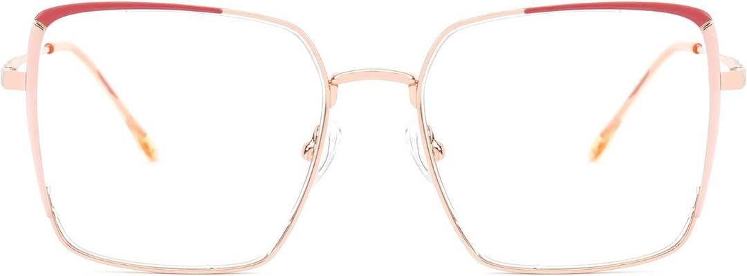 Zeelool Oversized Eyeglasses Frame for Women with Non-prescription Clear Lens Square Metal Eyewear JGM953566 (Jgm953566-01 Two-tone)