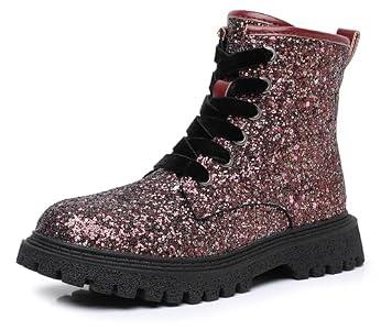 Blikcon Girls Glitter Combat Boots with Side Zipper Girls Fall Ankle Boots Sizes 9 Toddler to 4 Big Kid (Toddler/ Little Kid/ Big Kid)