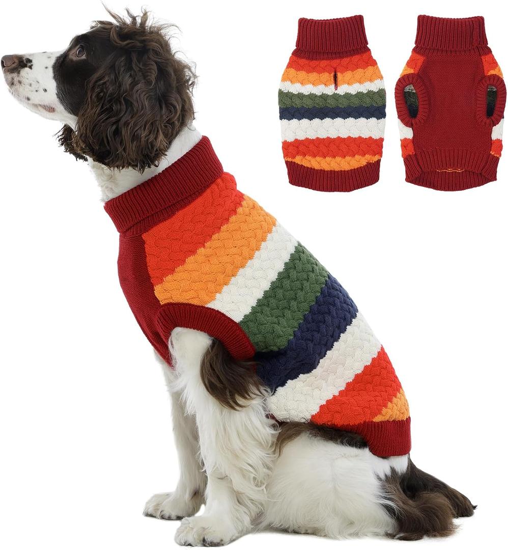 Kuoser Dog Sweater, Thermal Knitted Winter Clothes for Large Dogs, Dog Christmas Sweater Turtleneck Knitwear for Fall Winter, Warm Sweaters for Dogs, Puppy Holiday Pullover Pet Outfit, Red 2XL (XX-Large (Chest: 23.6''; Weight: 23 - 35LB))