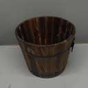 MY MIRONEY Plant Pots, Vintage Wooden Barrel Planter - Solid Rustic Garden Flower Pot with Metal Handles & Frame for Indoor Planter, Office Home Decor, Garden Home Plants, 5.91" x 4.72"