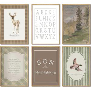 Vintage Nursery Wall Art Cute Woodland Animals Christian Picture Wall Decor Deer and Duck Poster Print art work for Playroom Baby Room Kids Room Home Decoration Unframed (10L"x8W")