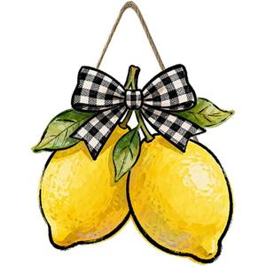 Harooni Lemon Welcome Door Sign for Front Door Spring Summer Hanging Wreath 10"x10" Fresh Lemon Wood Sign Front Door Farmhouse Fall Wall Porch Art Home Kitchen Living Room Indoor Outdoor Ornaments