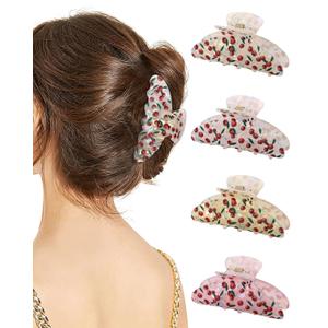 4 PCS Acrylic Hair Claw Clips for Women - Large Strong Hold Claw Clips Cute Non-slip Hair Clips for Thick Thin Hair (Big Cherry)