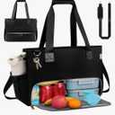 2-in-1 Laptop Tote Bag for Women with Big Insulated Lunch Compartment, Soft Nylon Work Tote Bag with 15.6 Inch Laptop Compartment& Cup Holder for Teacher Nurse Business Travel Daily (Black)